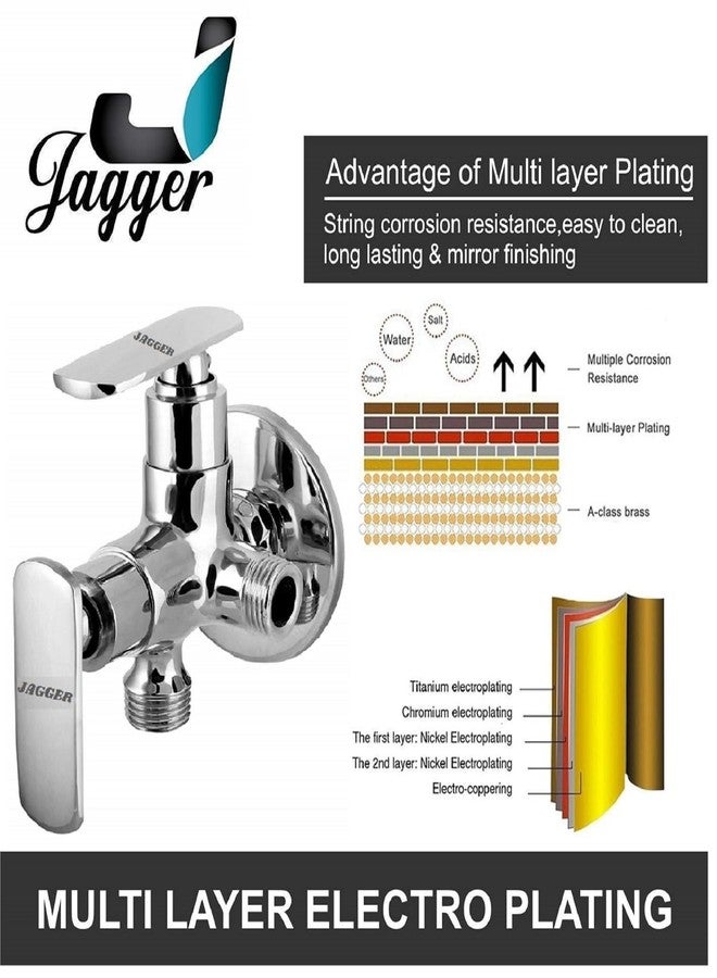 JAGGER JAG126 صنبور زاوية ثنائي الاتجاه مصنوع بالكامل من النحاس / صمام زاوية 2 في 1 للحمام / المرحاض / المنزل، ربع دورة 1/2 بوصة مع شريط تفلون وشفة جدارية (BAT) - Image 3